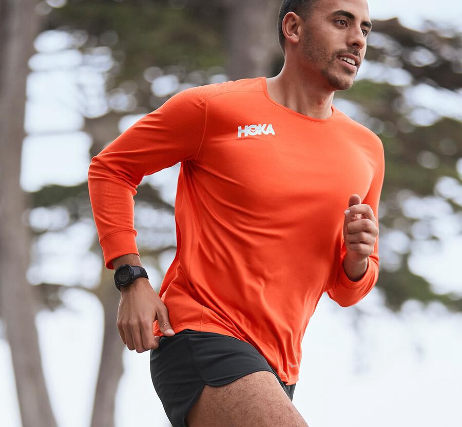 Hoka One One Performance 3/4 Sleeve Top Herr - Orange - PRAKC-4365